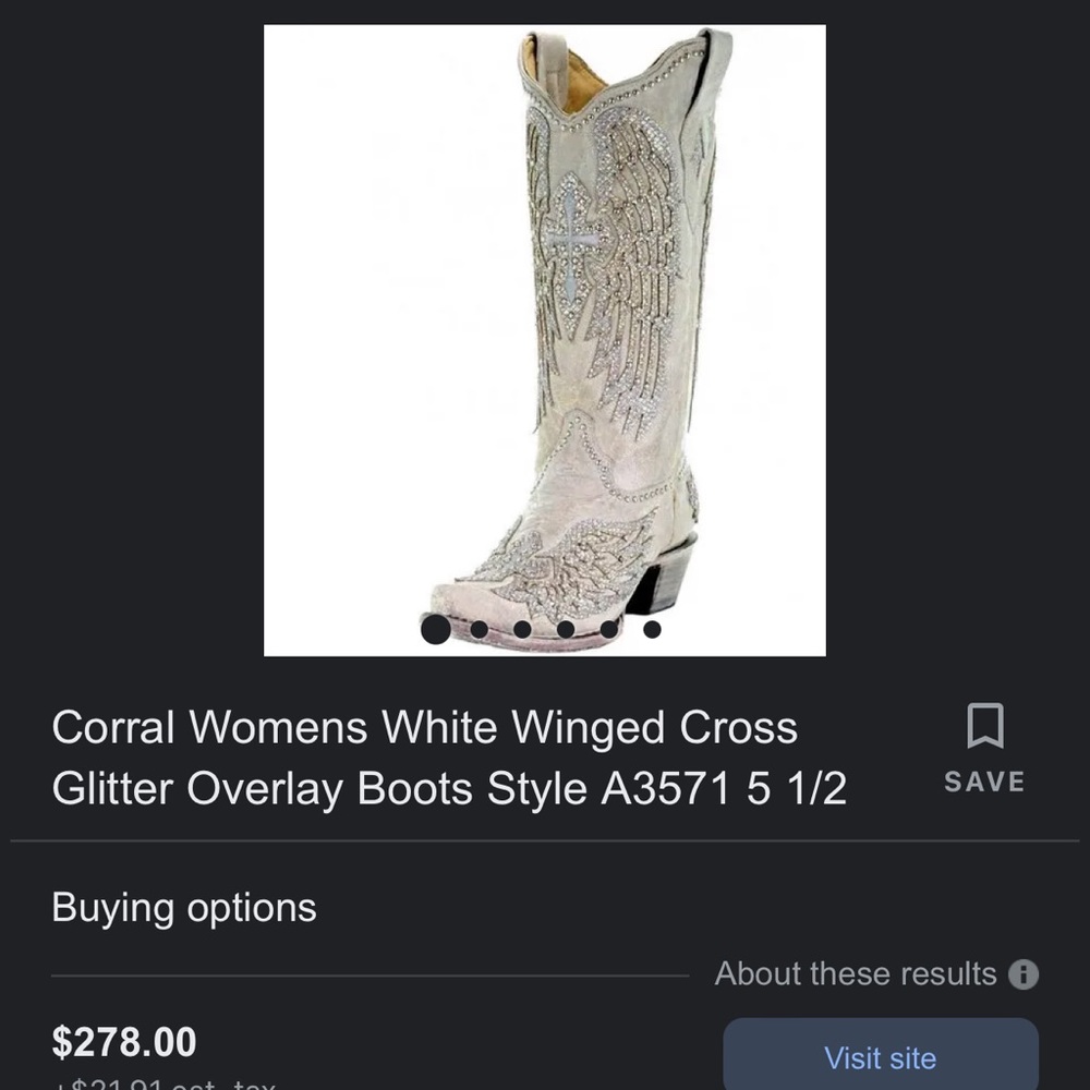 Corral Womens White Winged Cross Glitter Overlay Boots Style A3571 6 1/2